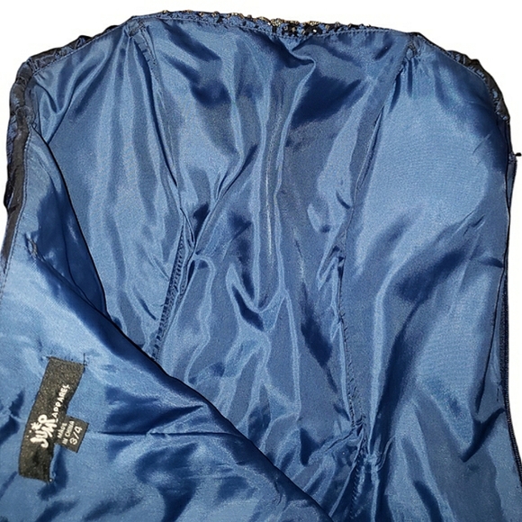 Jump Apparel Strapless Sequins Blue Colorshift Fit & Flare A-Line Long Dress 3/4 - Picture 12 of 17